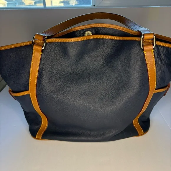 Vintage Dooney & Bourke Blue and Brown Large Leather Tote with Pink Interior - Picture 10 of 16